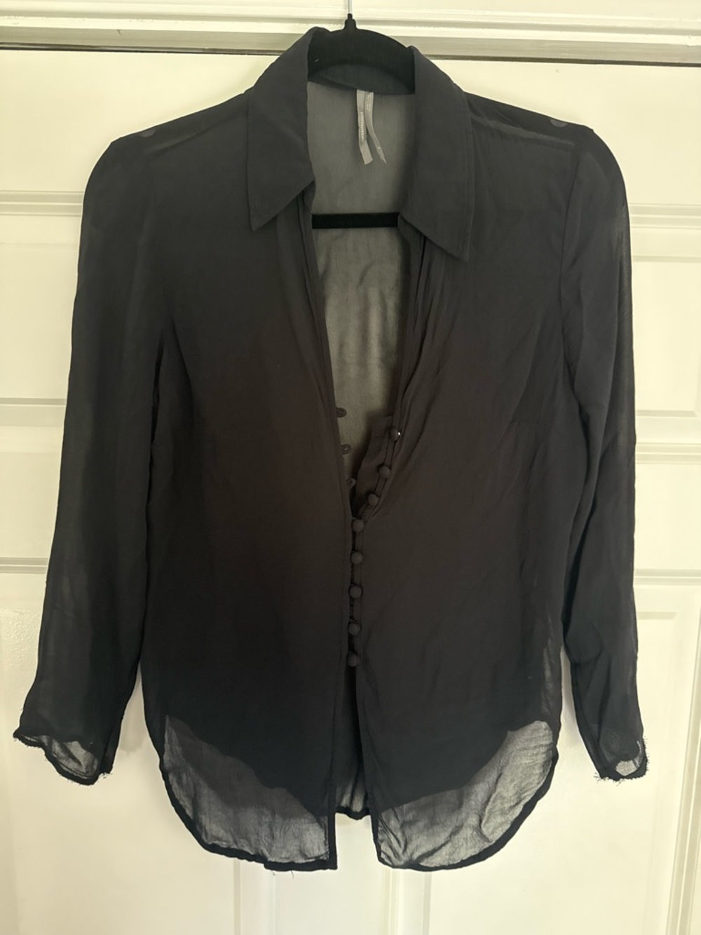 Anthropologie Sheer Black Button-Front Blouse